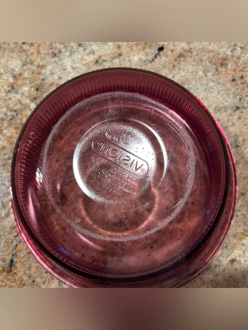 Corning Visions V-30-B Cranberry Ribbed Glass Ovenware 24oz. w/Pyrex Lid V-1-C